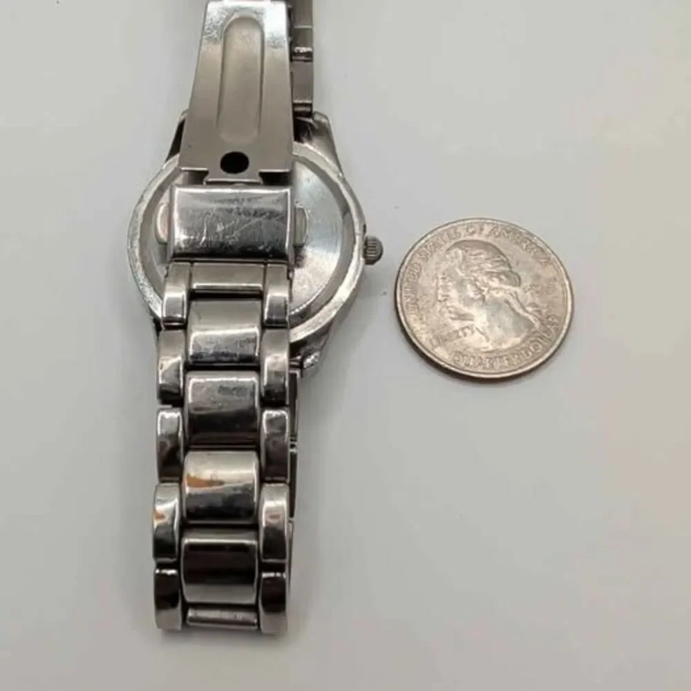 FMD FMDCT391 Women's Watch Silver Tone White Links Crystal Bezel NEW BATTERY